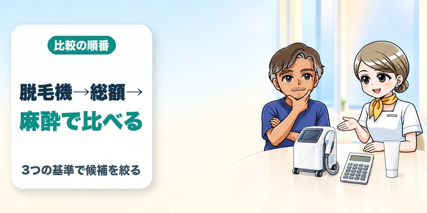 脱毛機→総額→麻酔で比べる