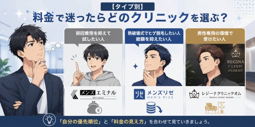 【タイプ別】料金で迷ったらどのクリニックを選ぶ？