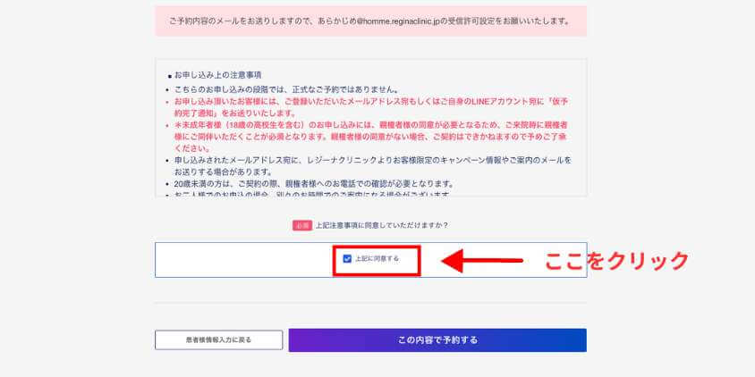 「上記に同意する」にチェック