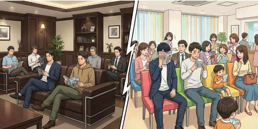 男性専門 vs 待合室の混在