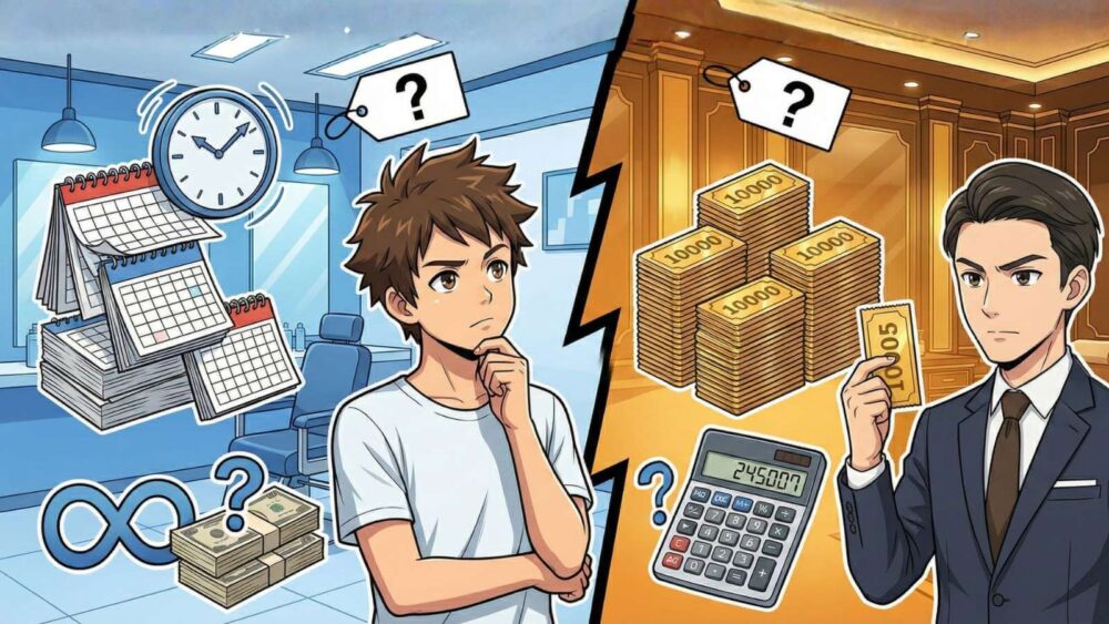 料金比較｜メンズクリアの「通い放題」とRBLの「回数制」