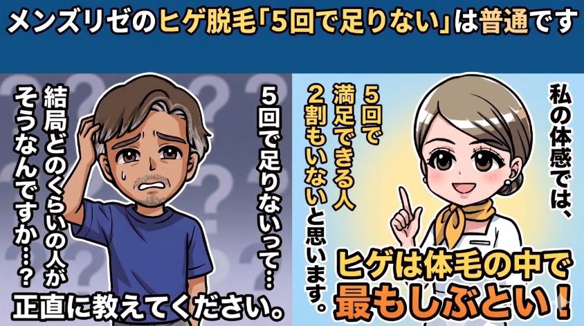 メンズリゼのヒゲ脱毛「5回で足りない」は普通
