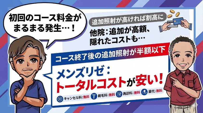コース終了後の追加照射が半額以下